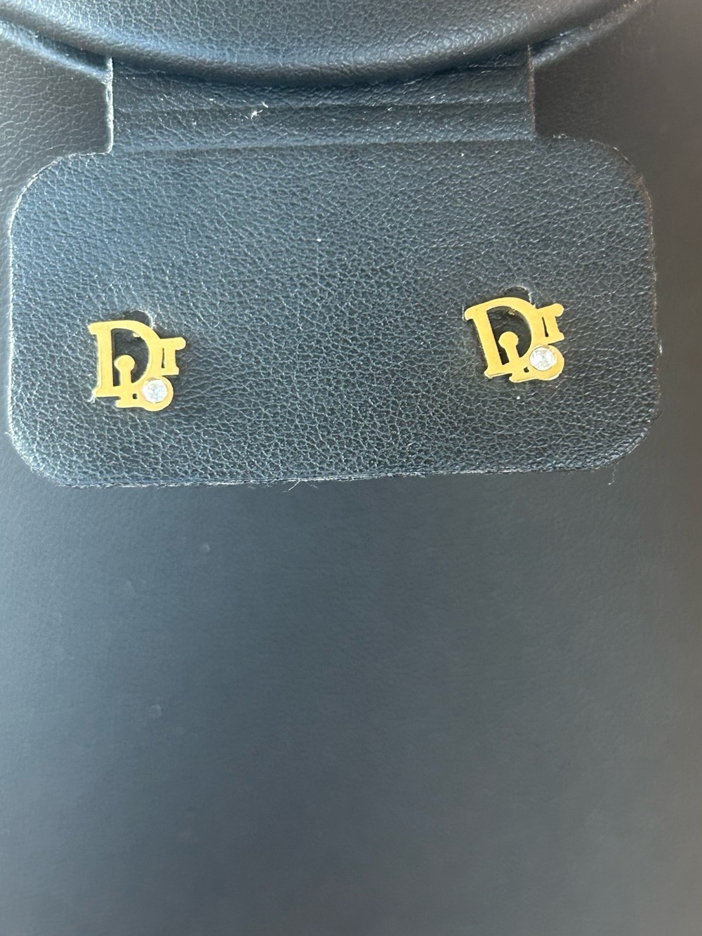 Gold-tone 'D' Logo Stud Earrings with Crystal Accent